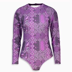 RUSTY Swim One Piece Long Sleeve Surf Suit Size L NEW Purple Floral